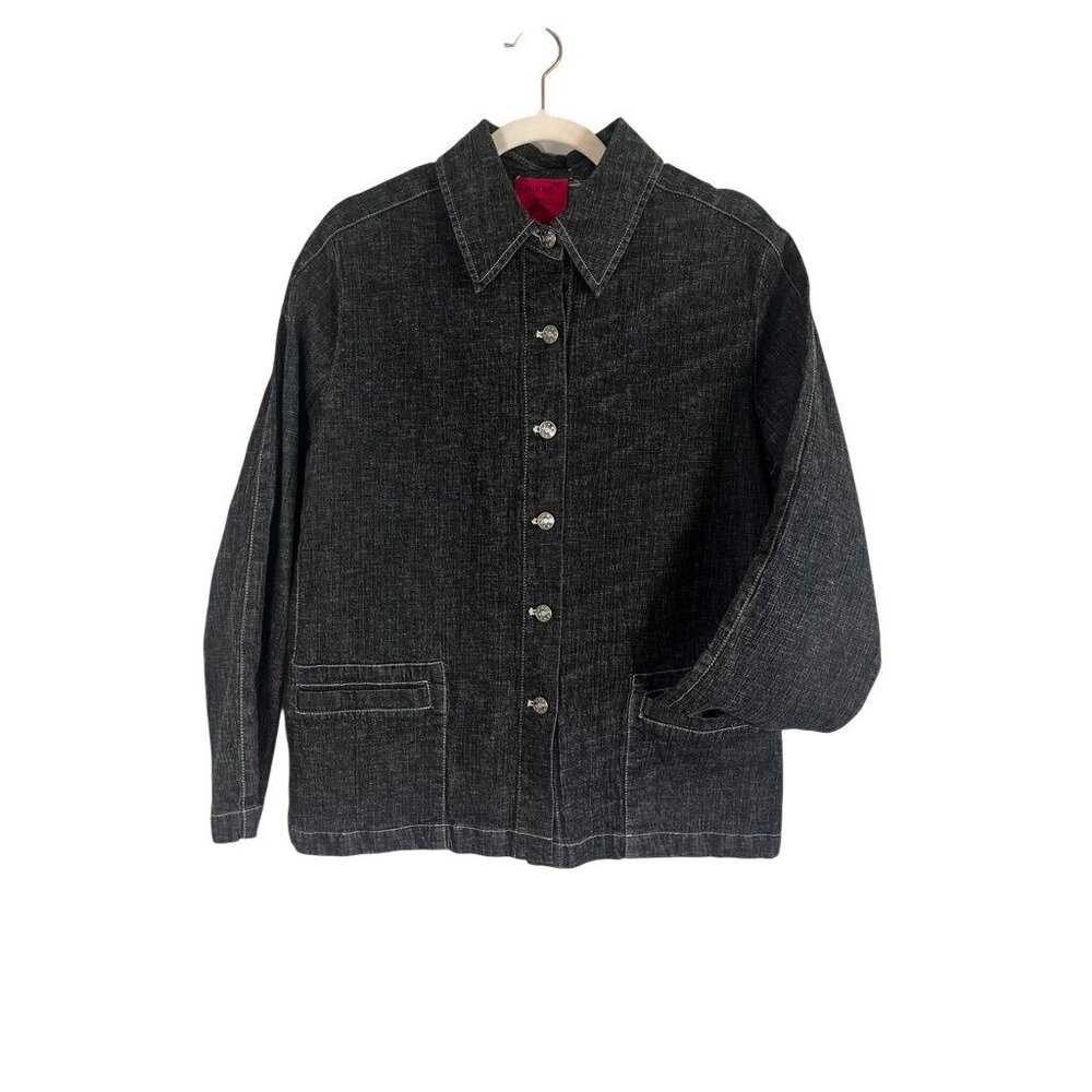 Retro Black Denim Chore Jacket 1X Western Rodeo Country Farm Classic Chic 90s